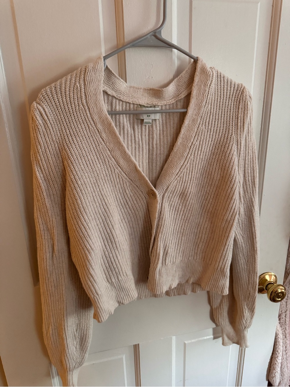 aerie Cream V-Neck Ribbed Button Cardigan
